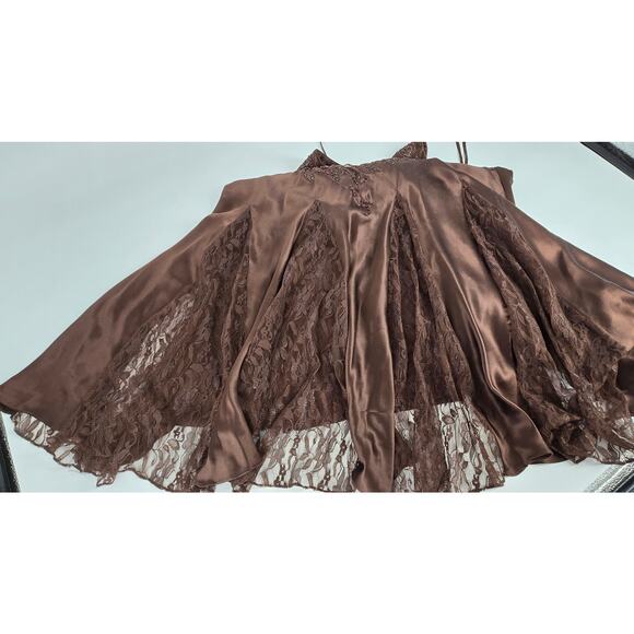 Cache Y2K 100% Silk Satin Lace Beaded Halter  Dress Asymmetrical Forrest Fairy - Picture 7 of 8